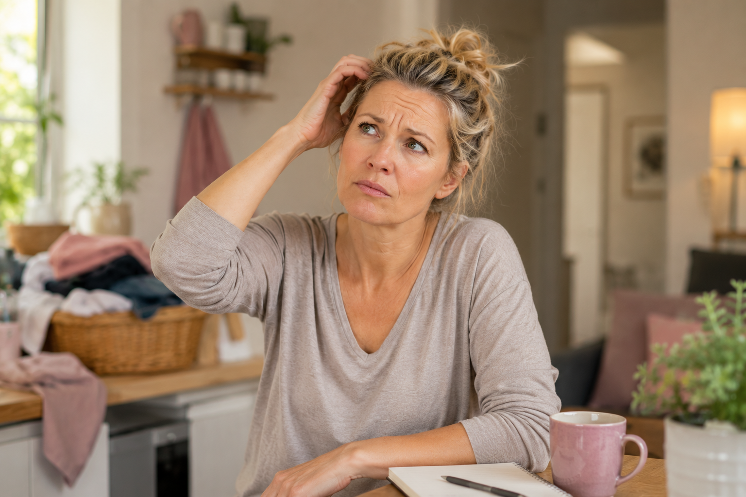 Woman pausing because of menopause brain fog